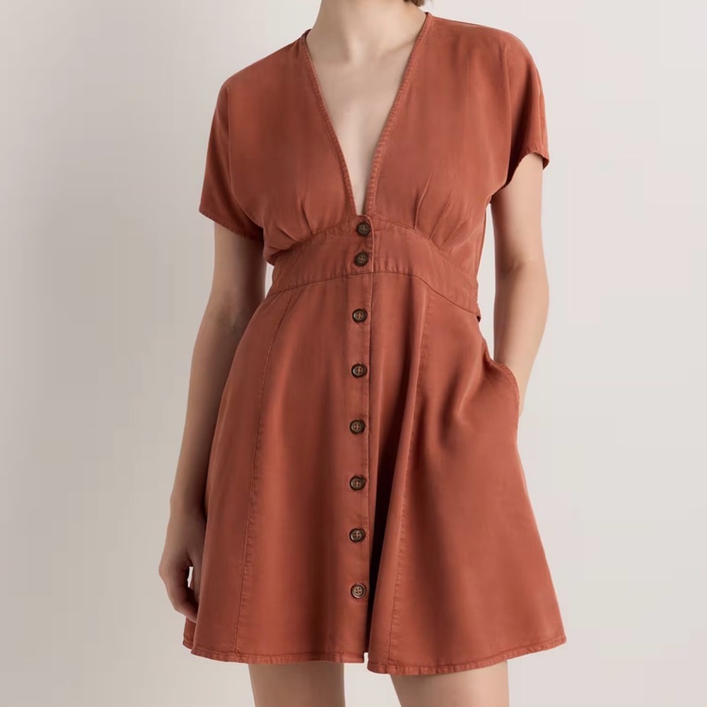 Quince Terracotta Button-Down Dress